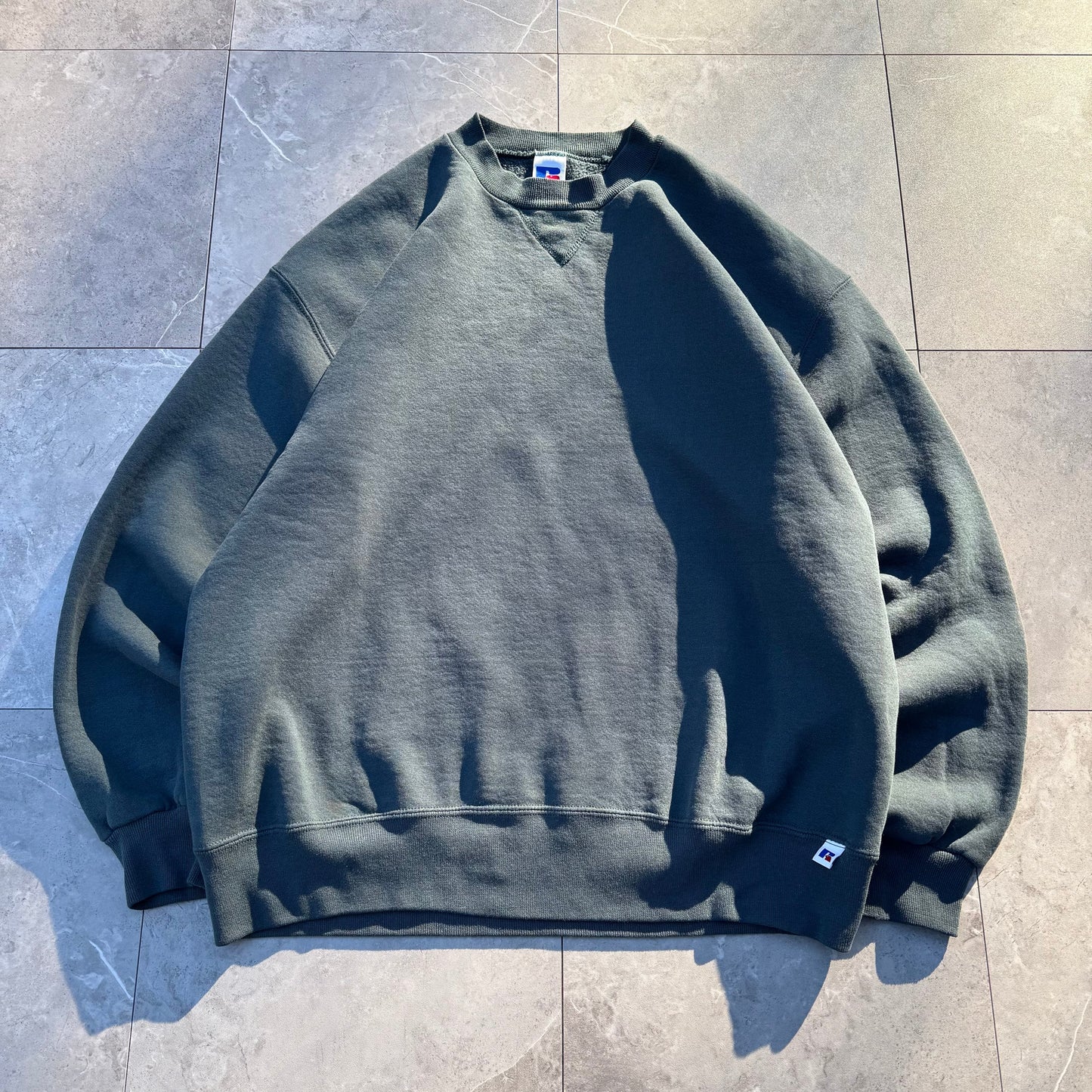 90s Russell Athletic Made in USA Grey/Green Blank Sweatshirt KiiChain Clothing