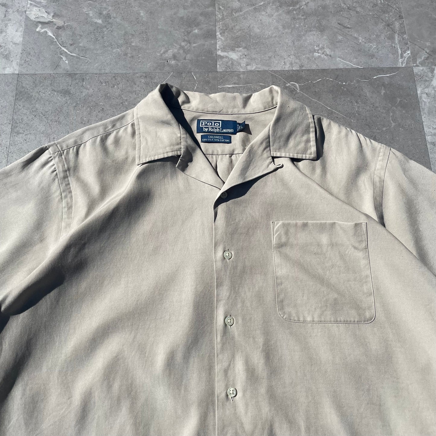 90s Ralph Lauren Caldwell Beige Silk Cotton Hawaiian Shirt KiiChain Clothing