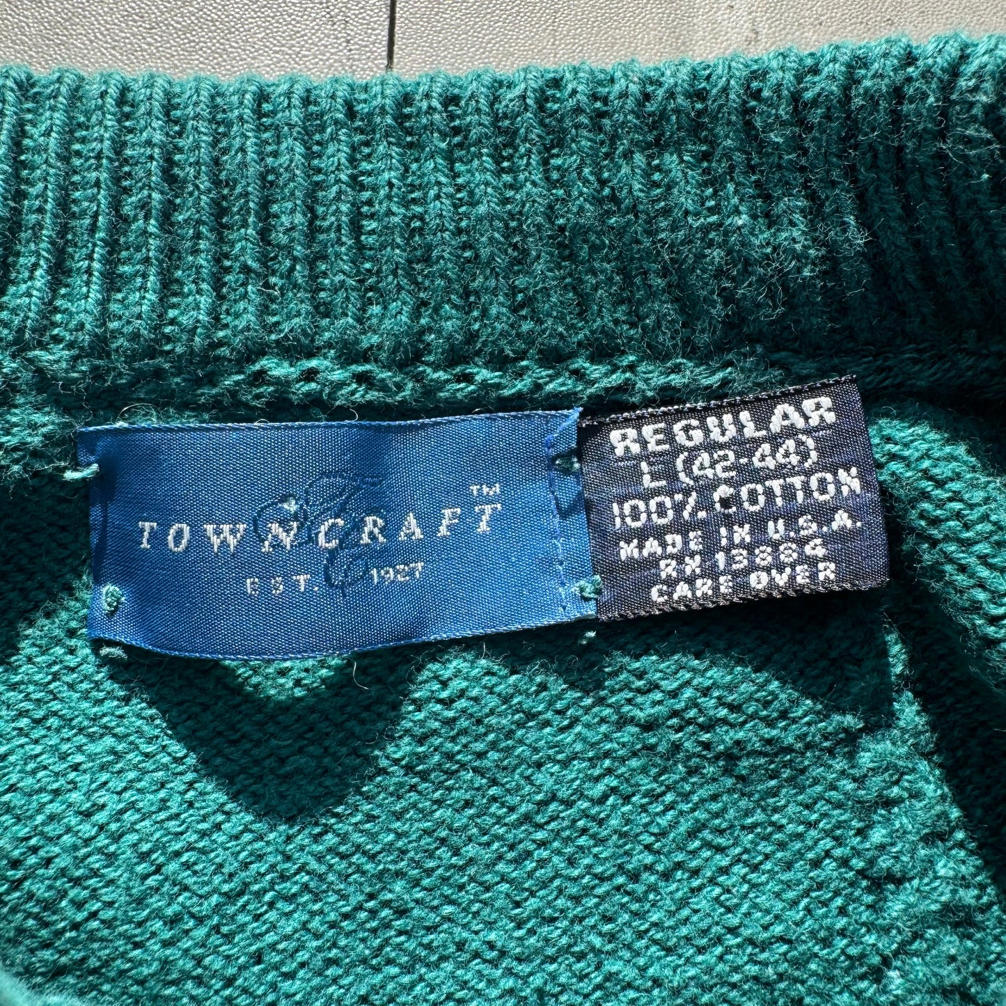 90s Towncraft Made in USA Green Cotton Design Knit