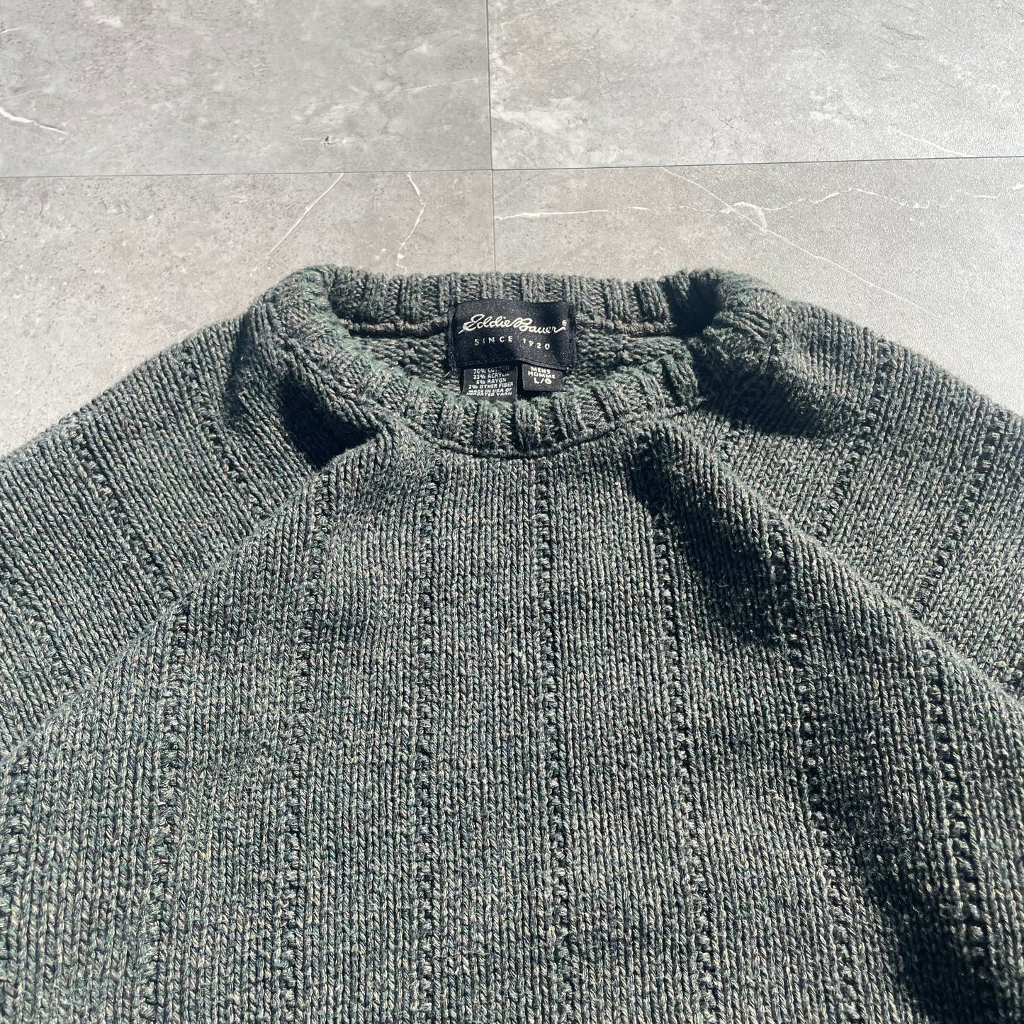 00s Eddie Bauer Made in USA Washed Green Textured Knit KiiChain Clothing