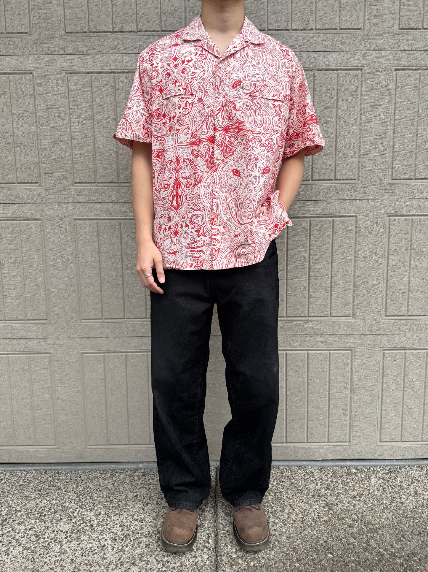 00s Ralph Lauren Polo Jeans Co. Red Paisley Open Collar Shirt