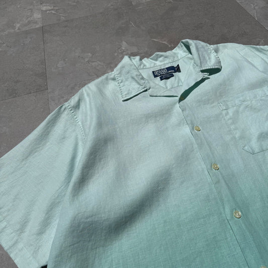 90s-00s Ralph Lauren Adams 100% Linen Tye-Dye Dip Open Collar Shirt KiiChain Clothing