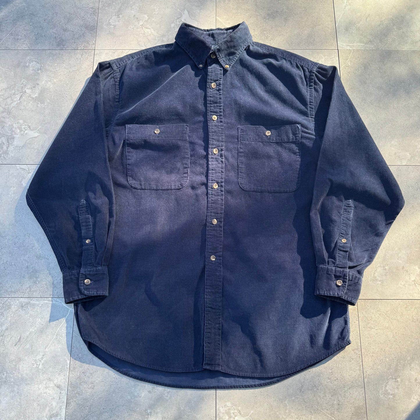 90s Lands' End Navy Corduroy Button Down Shirt