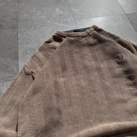 90s Chaps Ralph Lauren Brown/Beige “Hand Framed” Herringbone Knit Sweater KiiChain Clothing