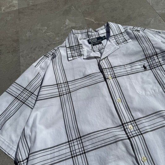90s Ralph Lauren “Caldwell” White Checkered Open Collar Shirt KiiChain Clothing