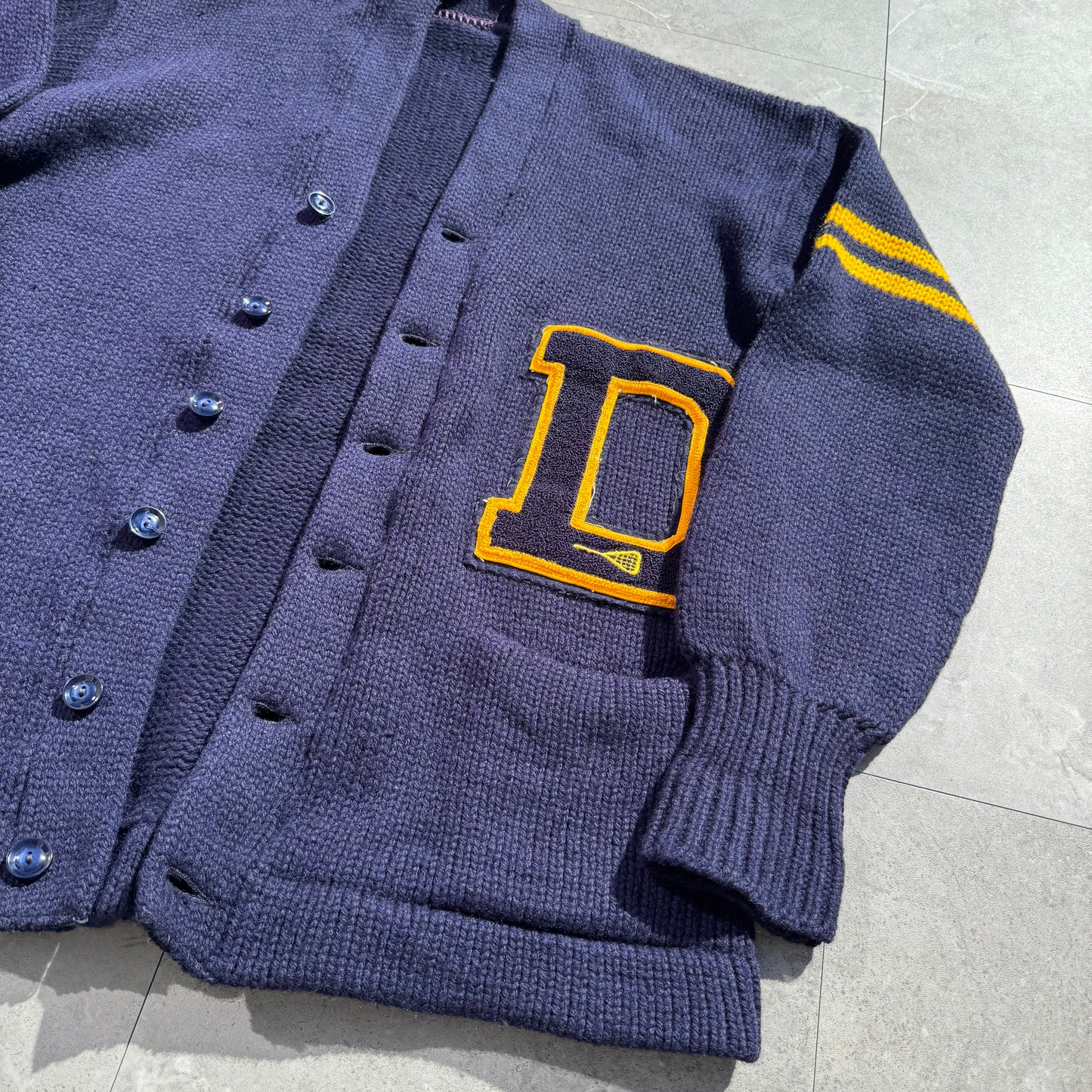 70s Vintage Varsity Lettered Wool Cardigan