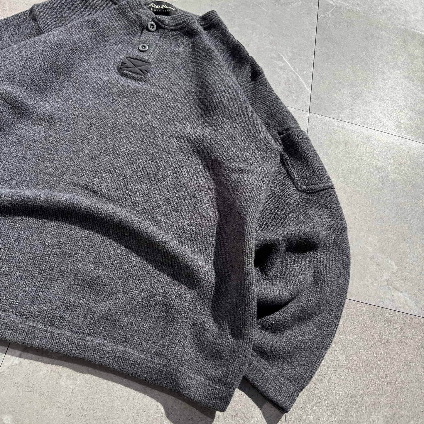 00s Eddie Bauer Made in UK Gray Henley Neck Cotton Knit KiiChain Clothing