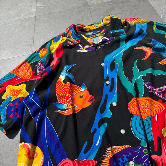 90s-00s Ralph Lauren “Caldwell” 100% Viscose Rare Fish Open Collar Shirt KiiChain Clothing