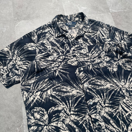 90s Ralph Lauren “Clayton” Silk x Linen Black Open Collar Shirt KiiChain Clothing