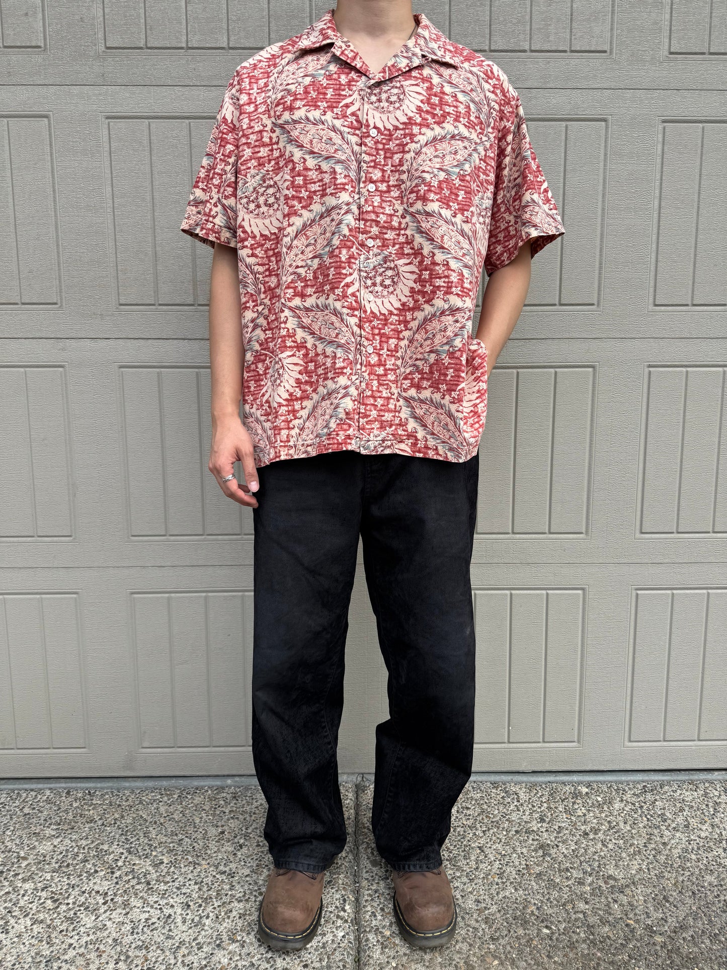90s-00s Ralph Lauren Vintage Camp Linen x Cotton Leaf Open Collar Shirt KiiChain Clothing