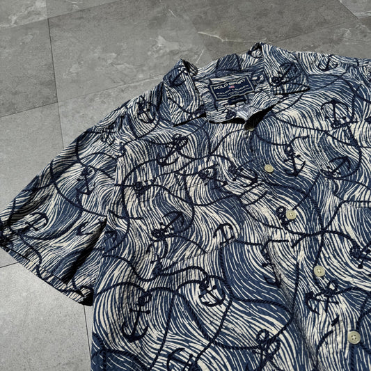 90s-00s Polo Sport Blue Anchor Graphic Seersucker Cotton Open Collar Shirt KiiChain Clothing