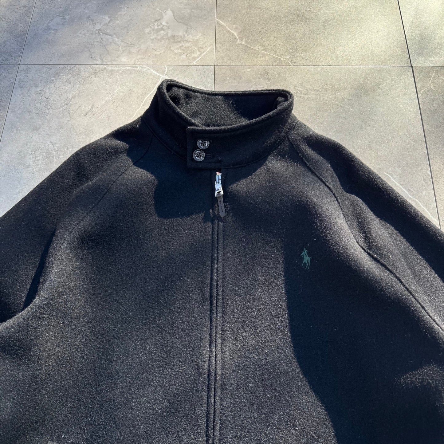 90s-00s Polo by Ralph Lauren Black Wool Harrington Jacket KiiChain Clothing