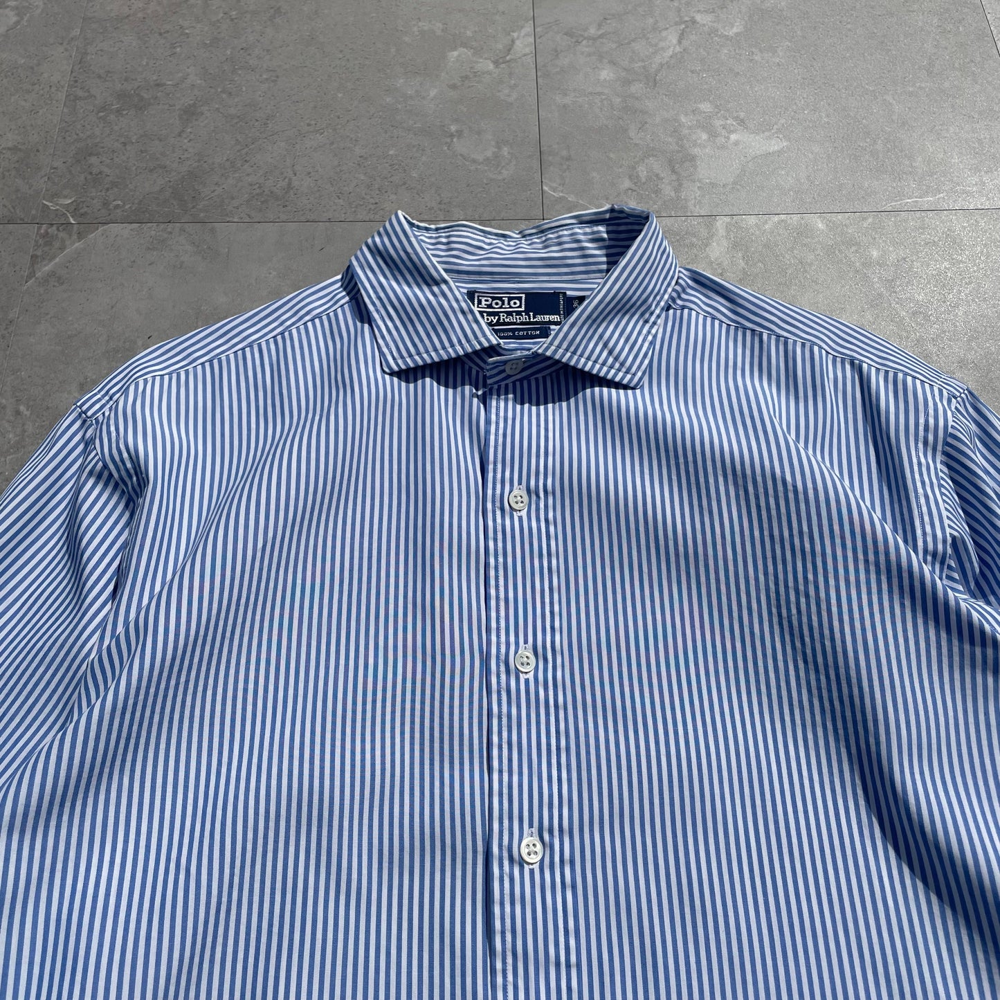 90s Ralph Lauren Logo-Free Blue Striped Shirt KiiChain Clothing