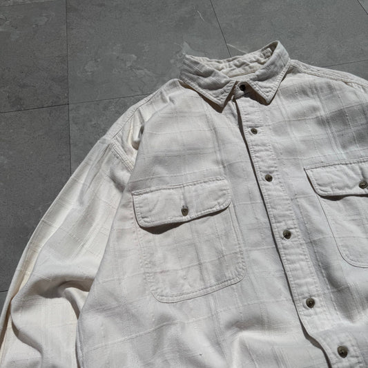 90s Eddie Bauer Cream Checkered Cotton Textured Shirt KiiChain Clothing