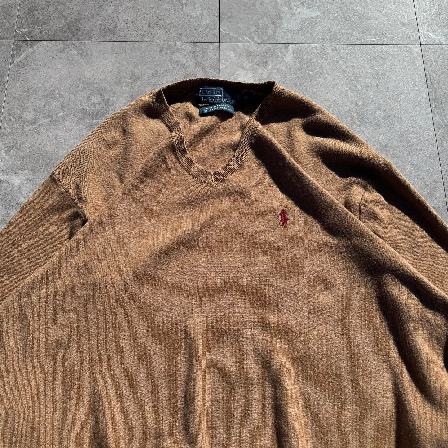 90s-00s Ralph Lauren 100% Pima Cotton Exclusive of Decoration V-Neck Knit KiiChain Clothing
