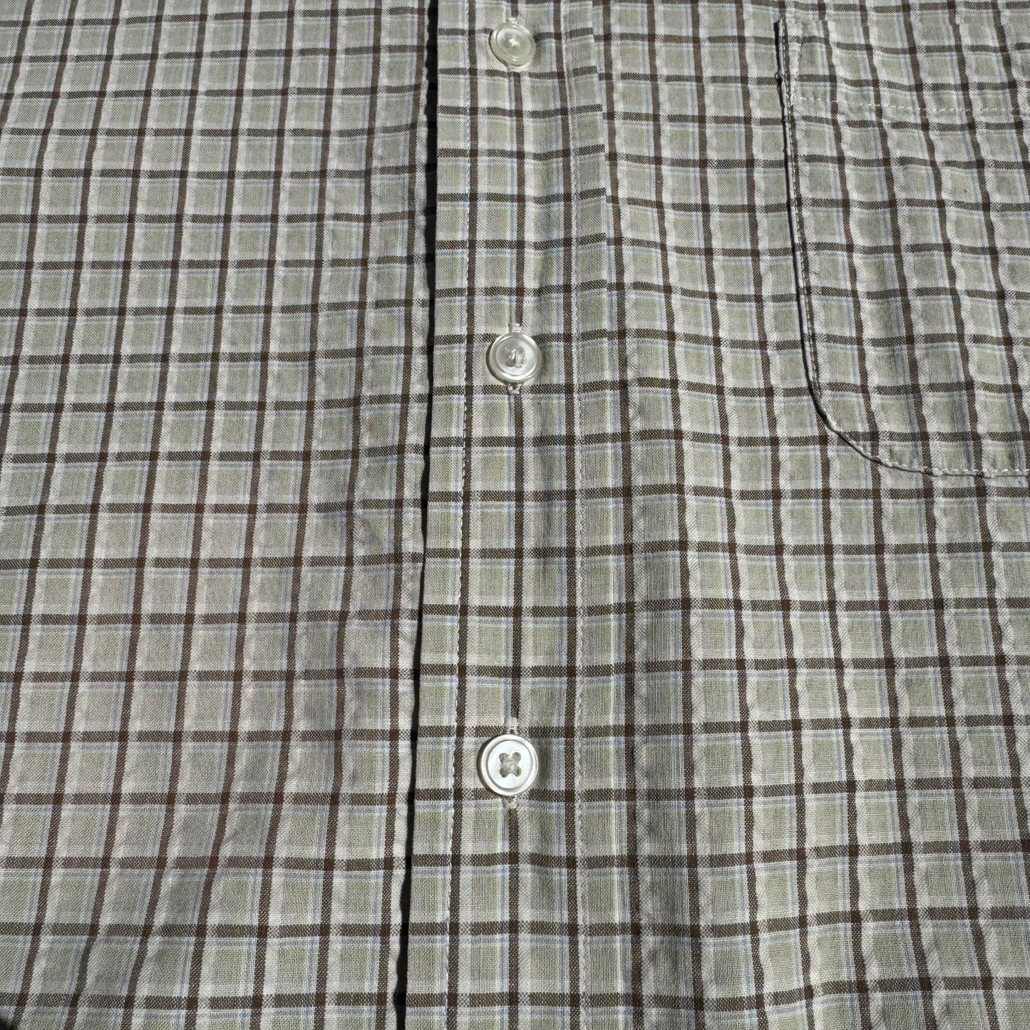 90s-00s John Ashford Cream Seersucker Checkered Cotton Short Sleeve Shirt KiiChain Clothing
