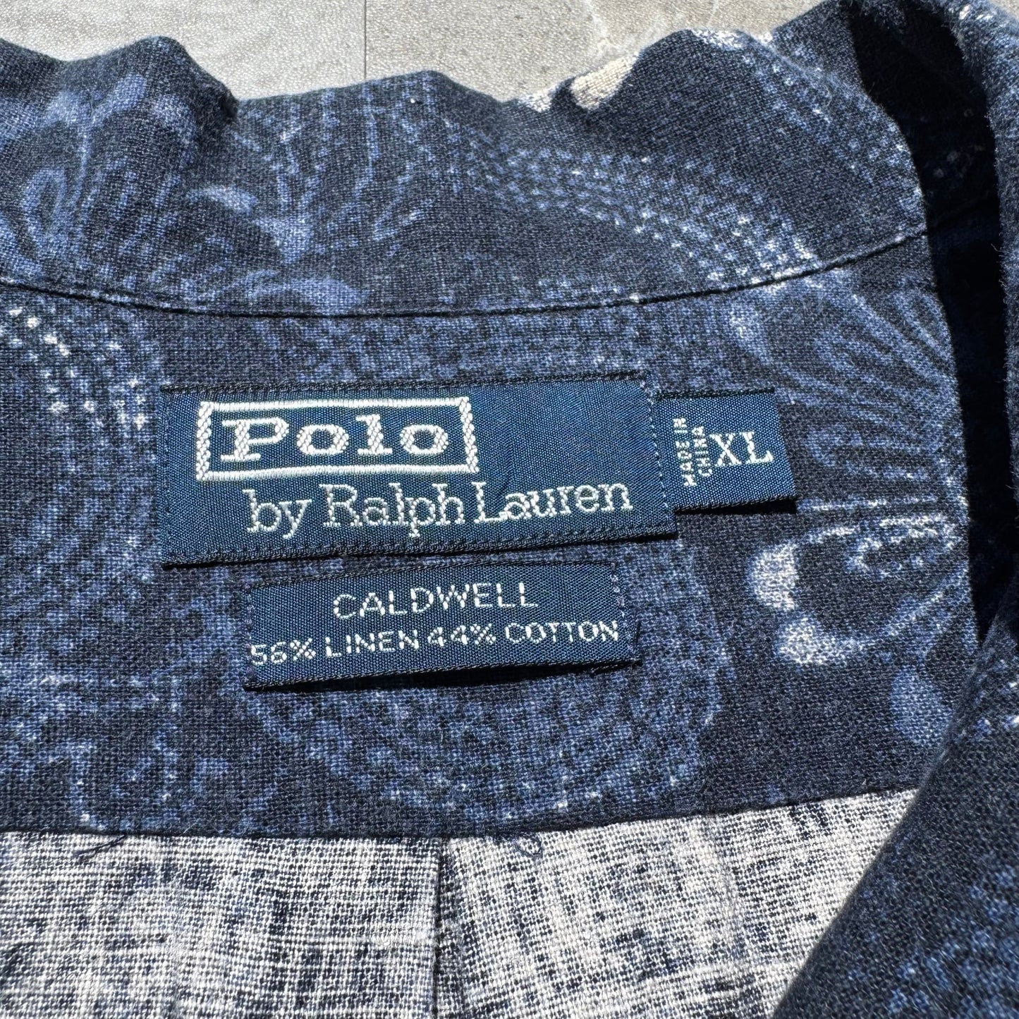 90s-00s Ralph Lauren Caldwell Dark Blue Linen x Cotton Floral Open Collar Shirt KiiChain Clothing