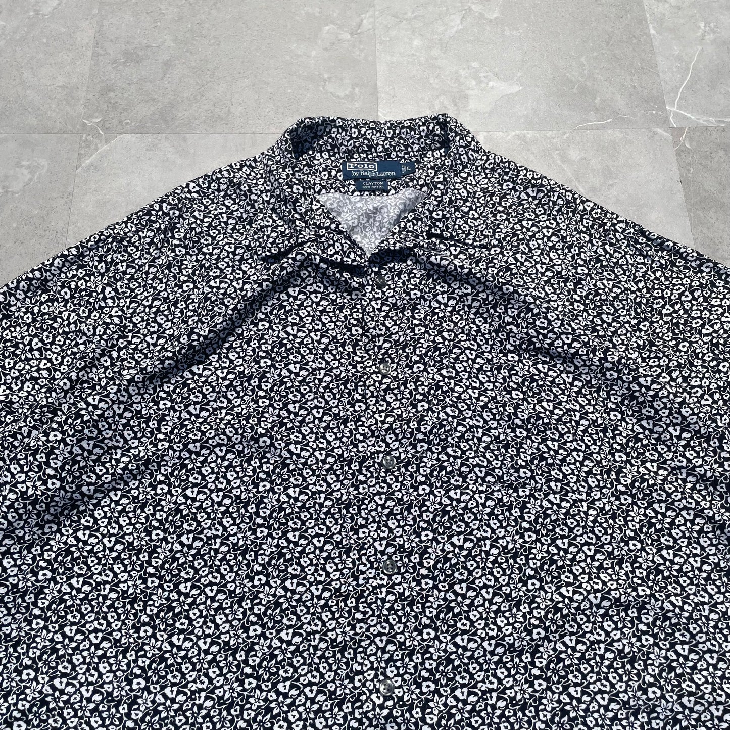 90s Ralph Lauren Clayton Black White Floral Hawaiian Shirt