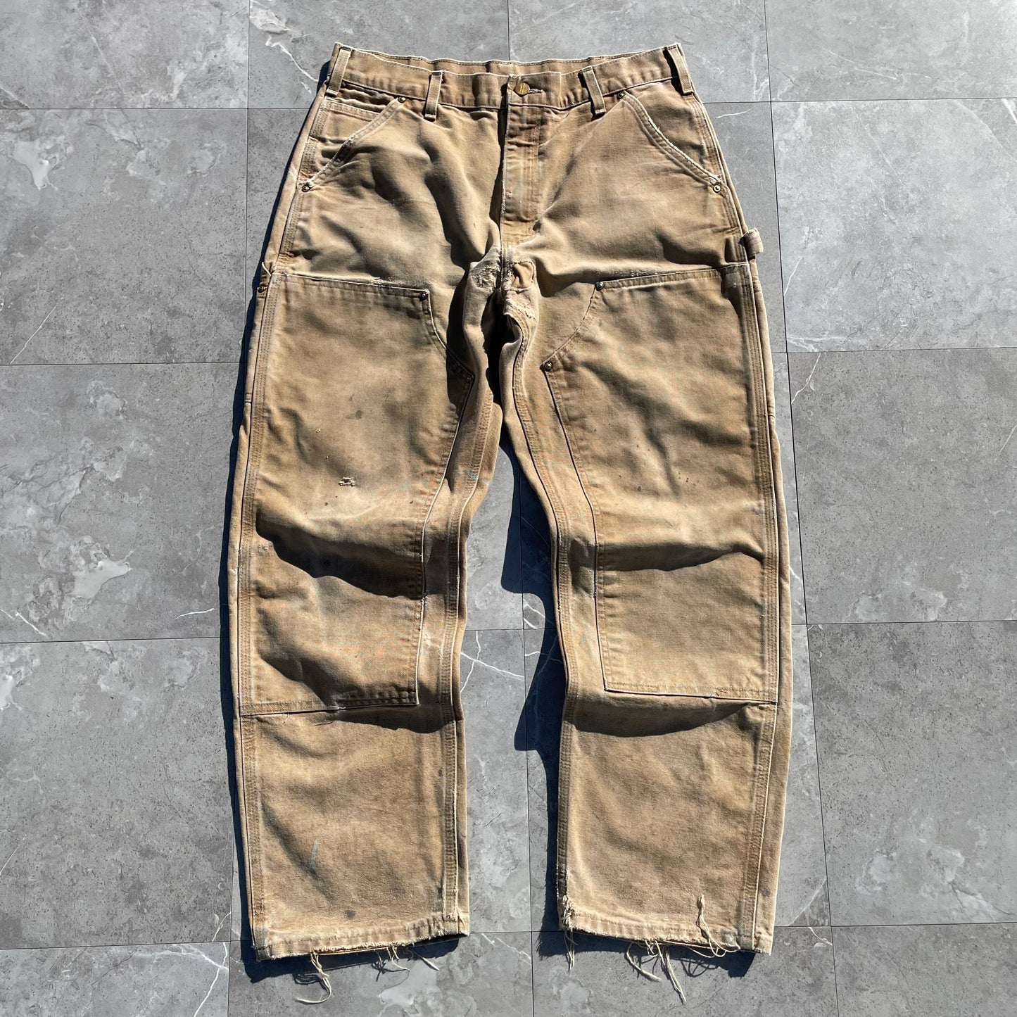 90s Carhartt Made in USA Beige Double Knee Work Pants 34x30 KiiChain Clothing