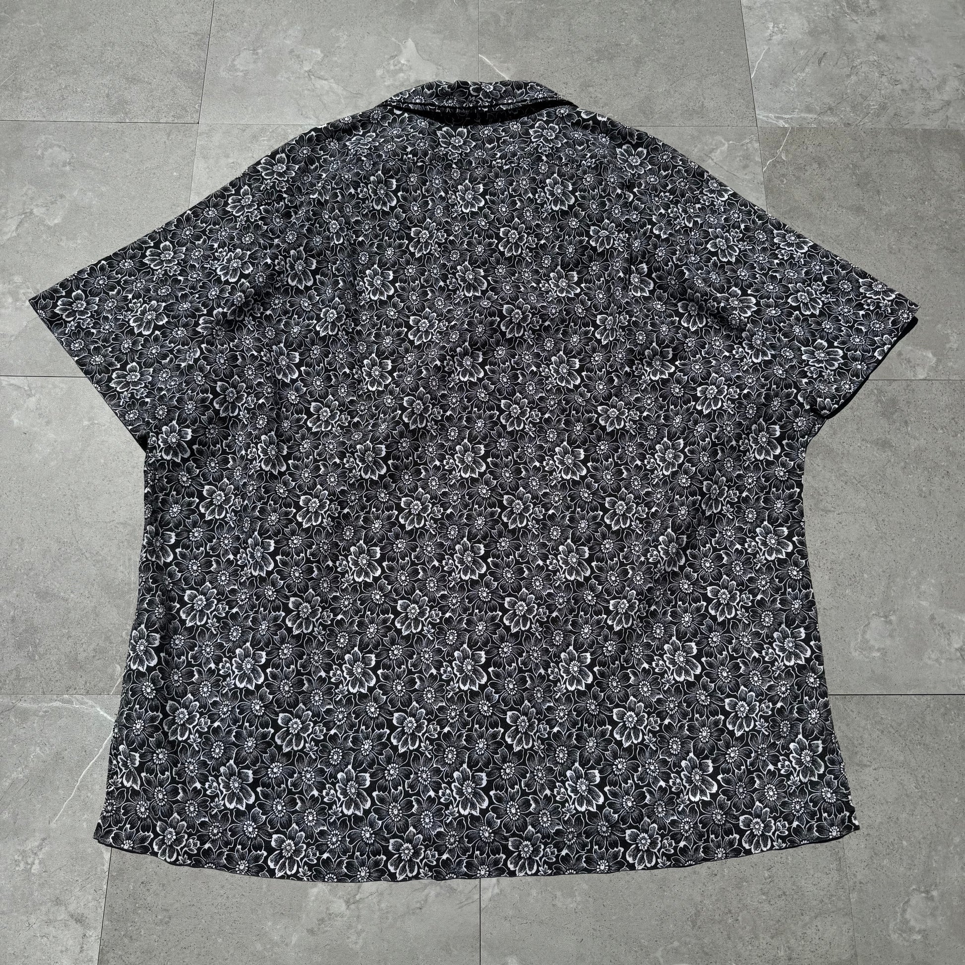 90s-00s Ralph Lauren Polo Golf Clayton Black Floral Linen x Cotton Open Collar Shirt KiiChain Clothing
