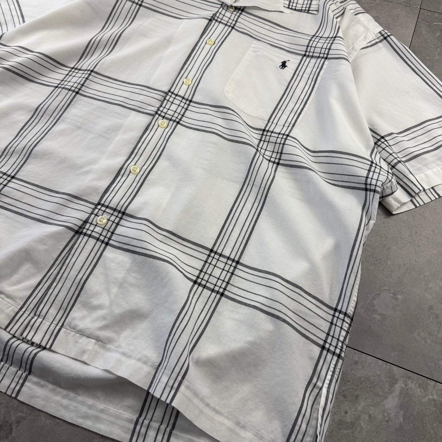 00s Ralph Lauren Caldwell White Checkered Open Collar Shirt XL