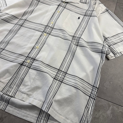 00s Ralph Lauren Caldwell White Checkered Open Collar Shirt XL