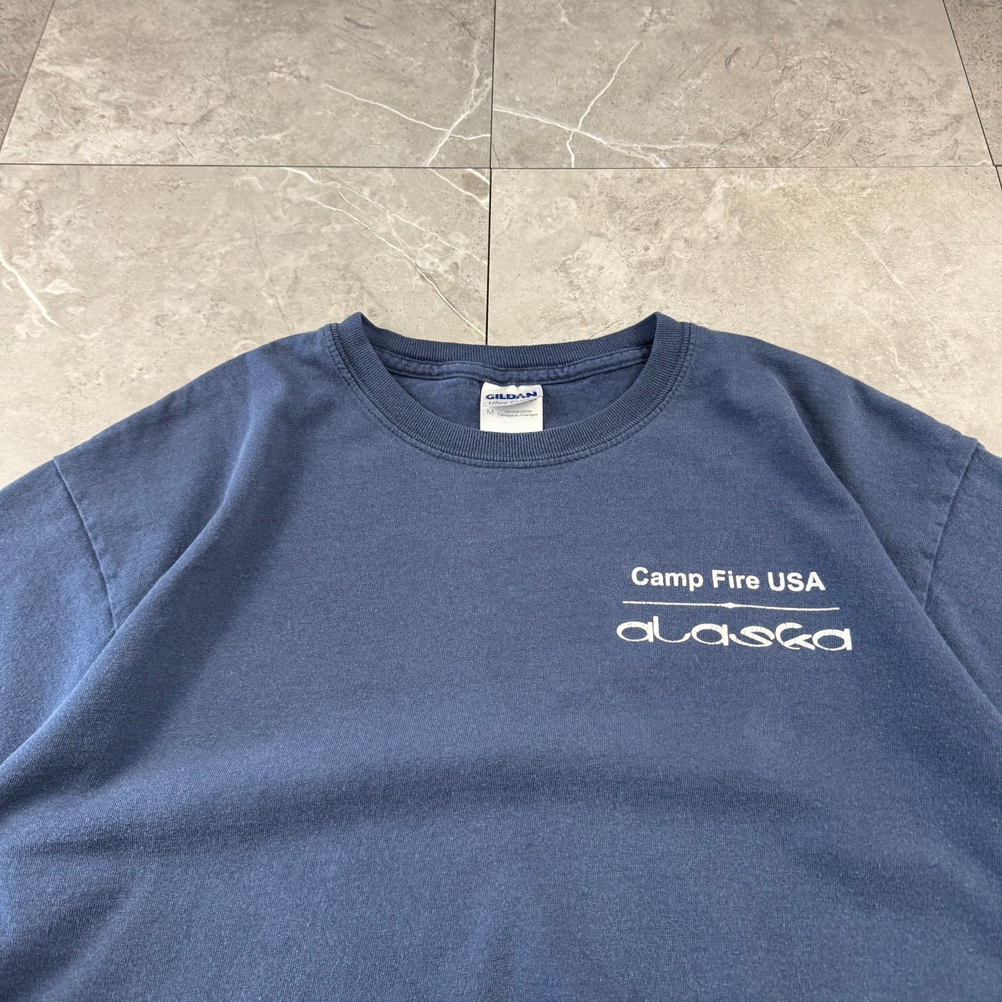 90s-00s Gildan Rolling Since the 60s Camp Fire USA Alaska Navy Bicycle Graphic T-Shirt