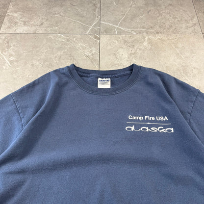 90s-00s Gildan Rolling Since the 60s Camp Fire USA Alaska Navy Bicycle Graphic T-Shirt
