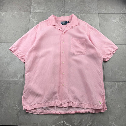00s Polo by Ralph Lauren Caldwell Pink Linen x Silk Open Collar Shirt