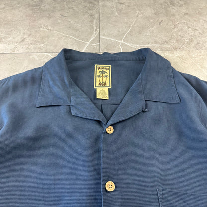 00s Montego MON Black 100% Silk Open Collar Shirt L