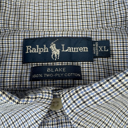 00s Ralph Lauren “Blake” 100% Two-Ply Cotton Blue Houndstooth Checkered Button Down Shirt