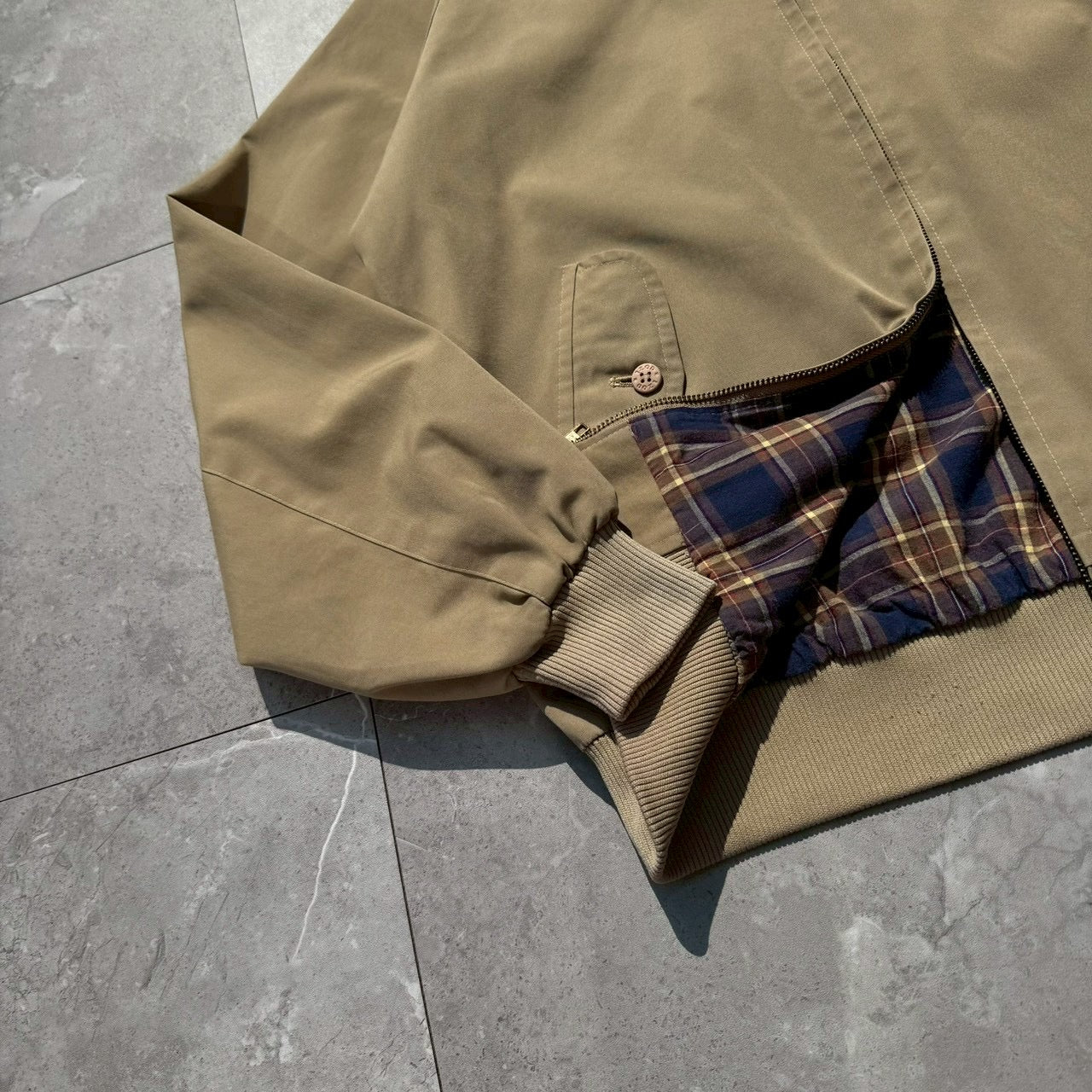 70s-80s Izod x Lacoste Beige Tan Flannel Lined Harrington Jacket