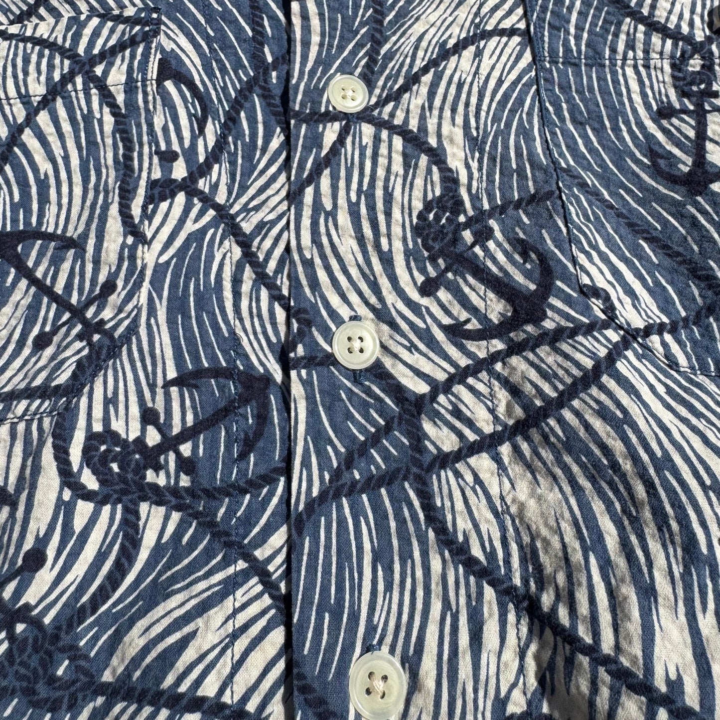 90s-00s Ralph Lauren Polo Sport Anchor Pattern Seersucker Open Collar Shirt KiiChain Clothing