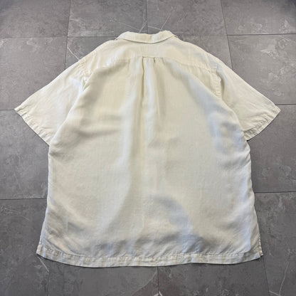 90s Polo by Ralph Lauren White Linen x Silk Open Collar Shirt XL