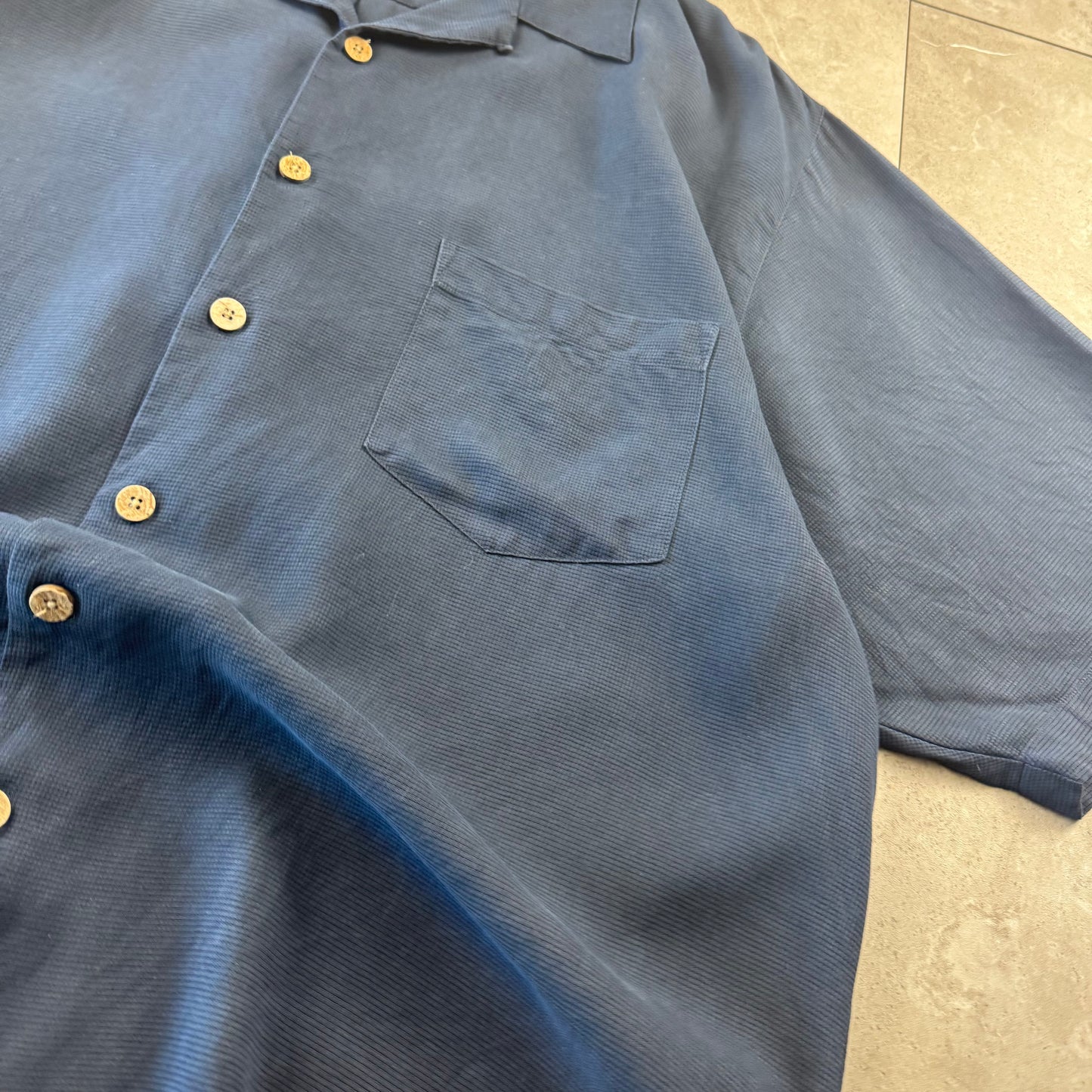 00s Montego MON Black 100% Silk Open Collar Shirt L