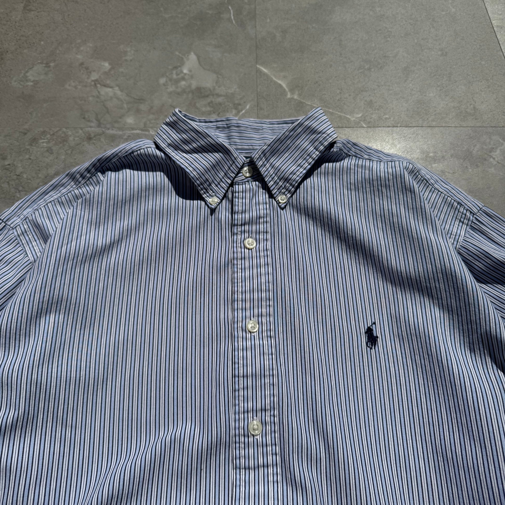 90s-00s Ralph Lauren “Yarmouth” Lightblue Striped Button Down Shirt KiiChain Clothing