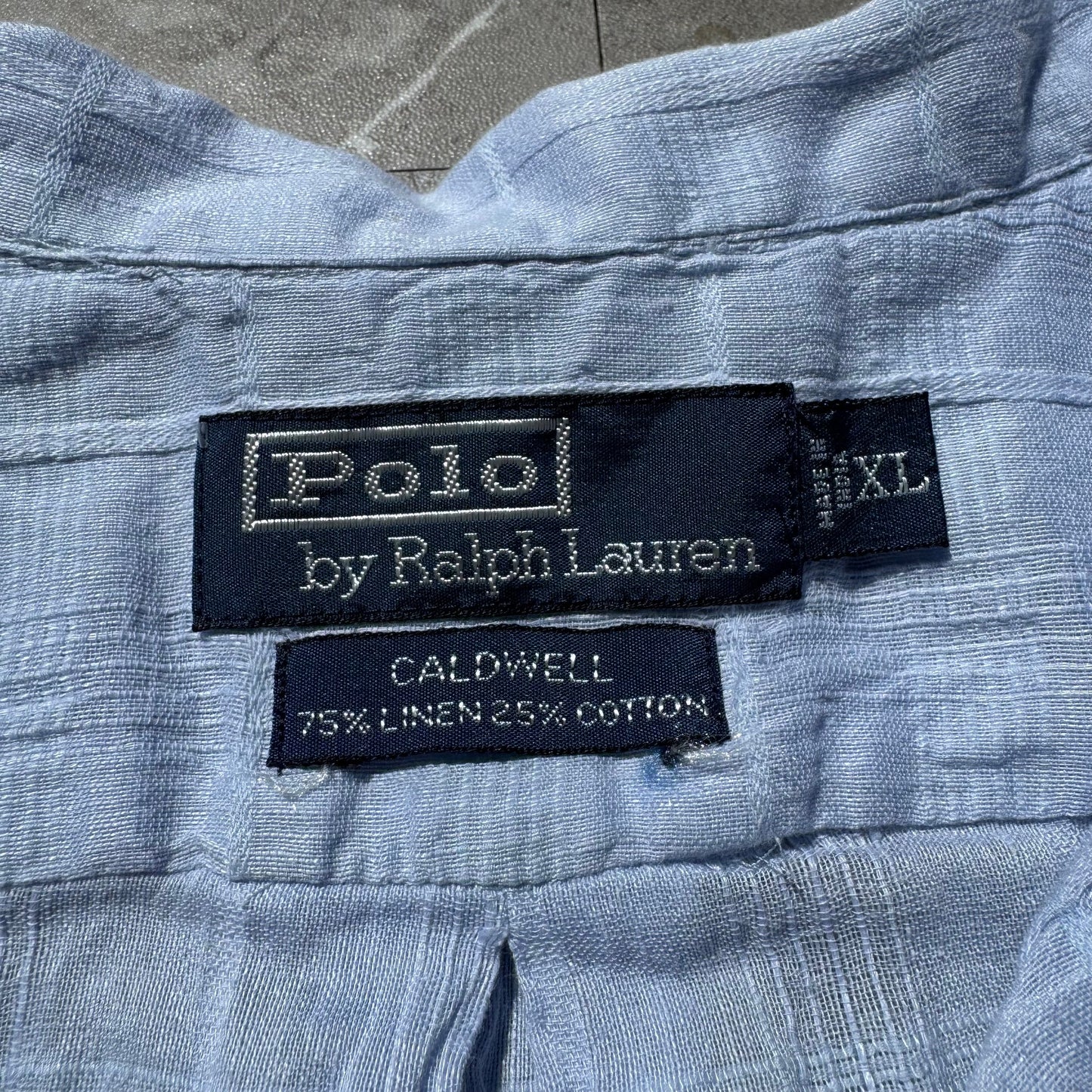 90s-00s Ralph Lauren Caldwell Linen x Cotton Light Blue Checkered Open Collar Shirt KiiChain Clothing