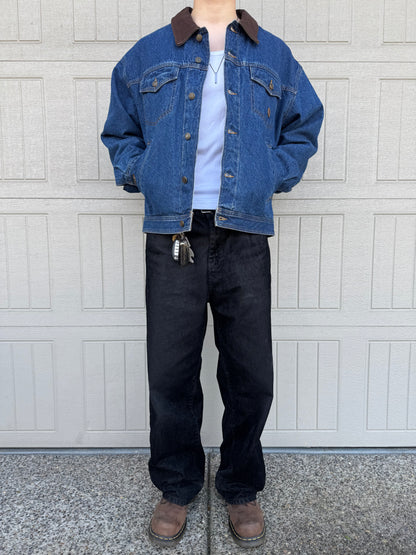 90s Chaps Ralph Lauren Leather Collar Flannel-Lined Denim Jacket