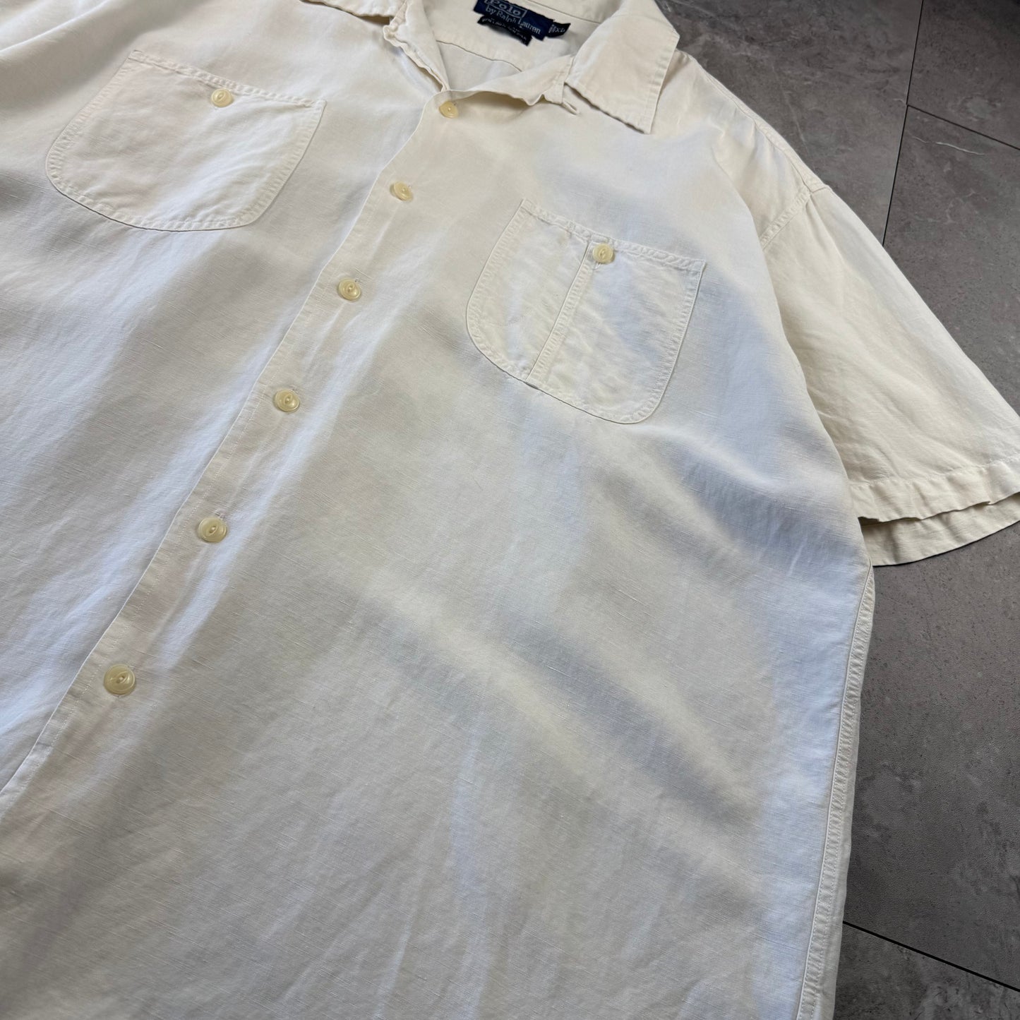 00s Polo by Ralph Lauren “Beach Camp” No-Pony Linen x Silk White Open Collar Shirt XL