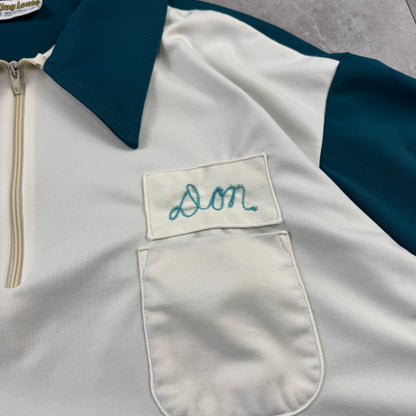 70s-80s King Louie Chainstitch Green Color Block Bowling Shirt XL