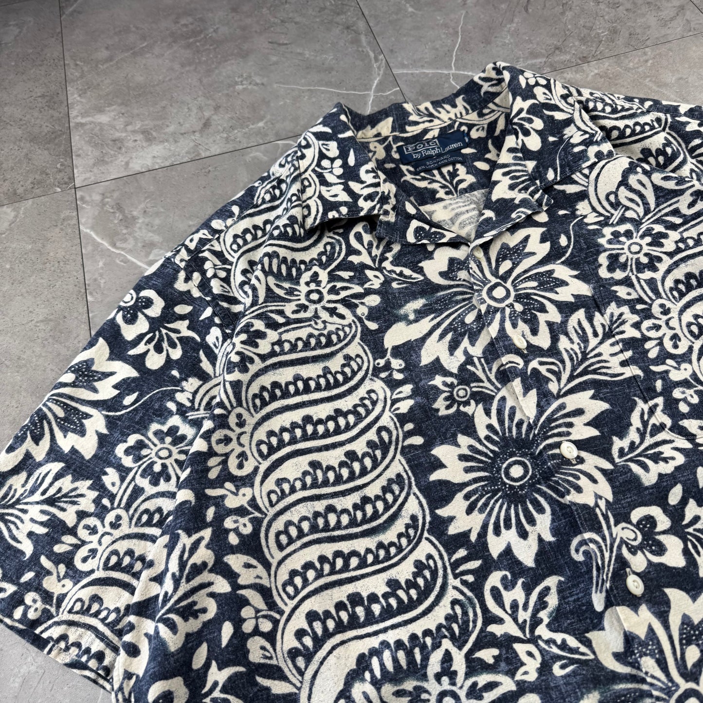 00s Polo by Ralph Lauren Bonnard Navy / Black Paisley Open Collar Shirt