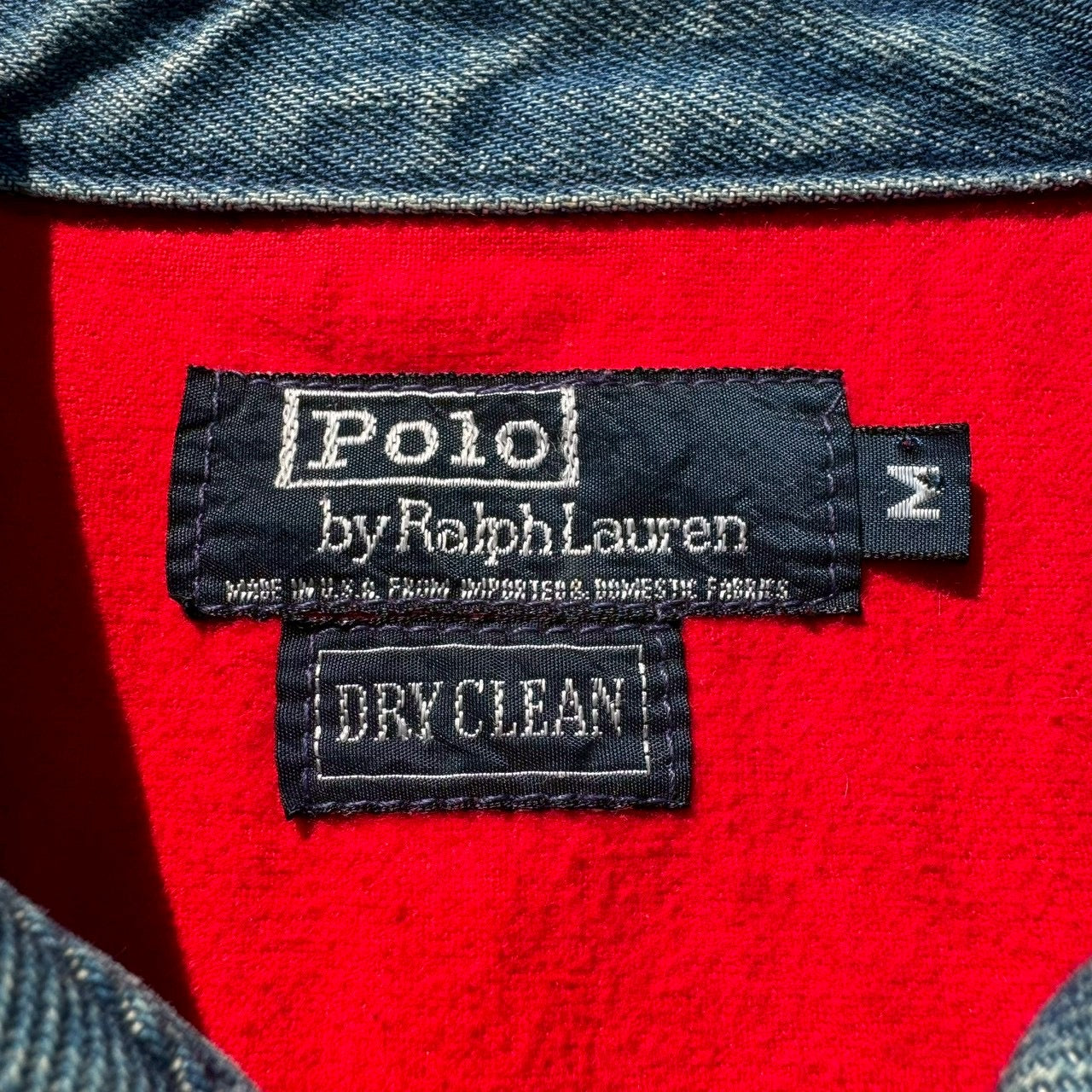 80s-90s Ralph Lauren Made in USA Red Fleece Lined Denim Swing Top Jacket