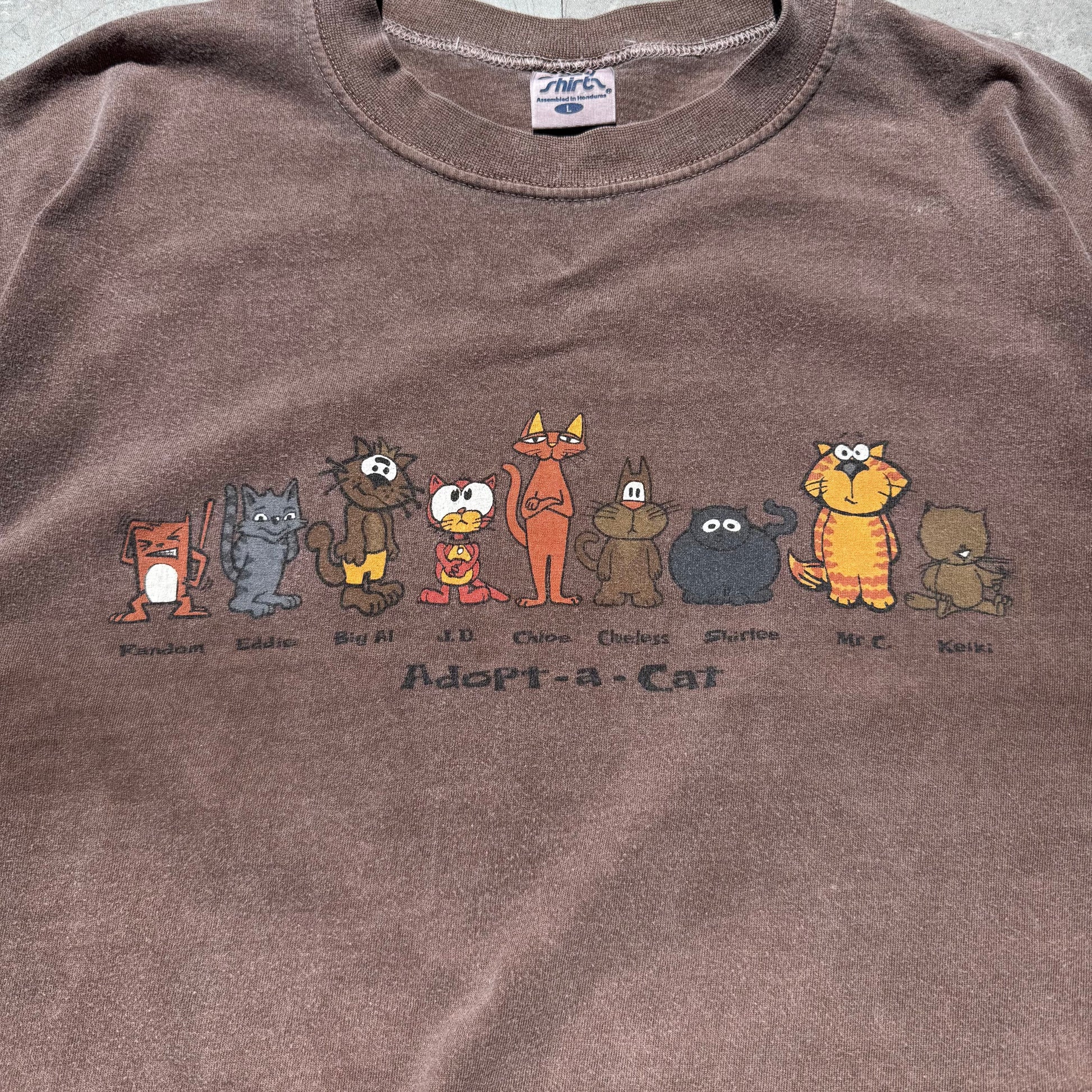 90s Crazy Shirts Adopt a Cat Faded Brown Tee KiiChain Clothing