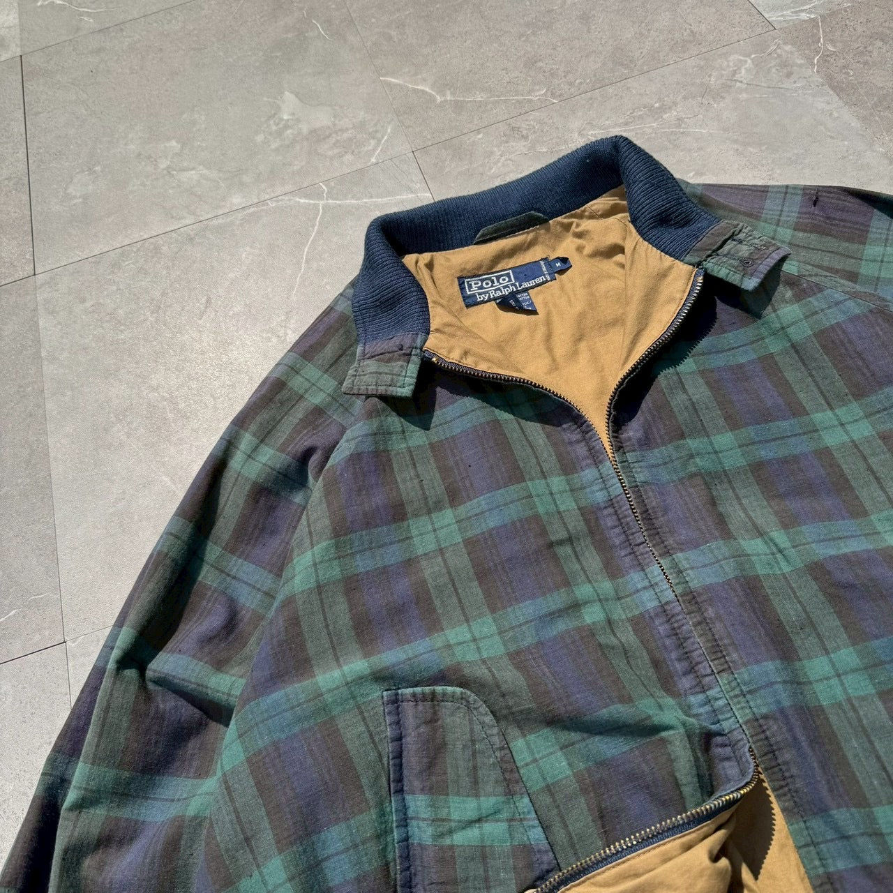 80s-90s Ralph Lauren Green Navy Checkered Harrington Jacket