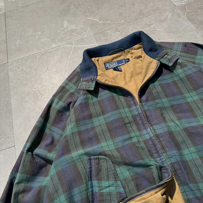 80s-90s Ralph Lauren Green Navy Checkered Harrington Jacket