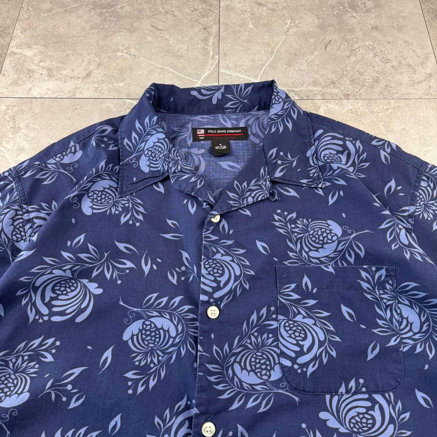 00s Ralph Lauren Polo Jeans Co. Navy Floral Open Collar Shirt