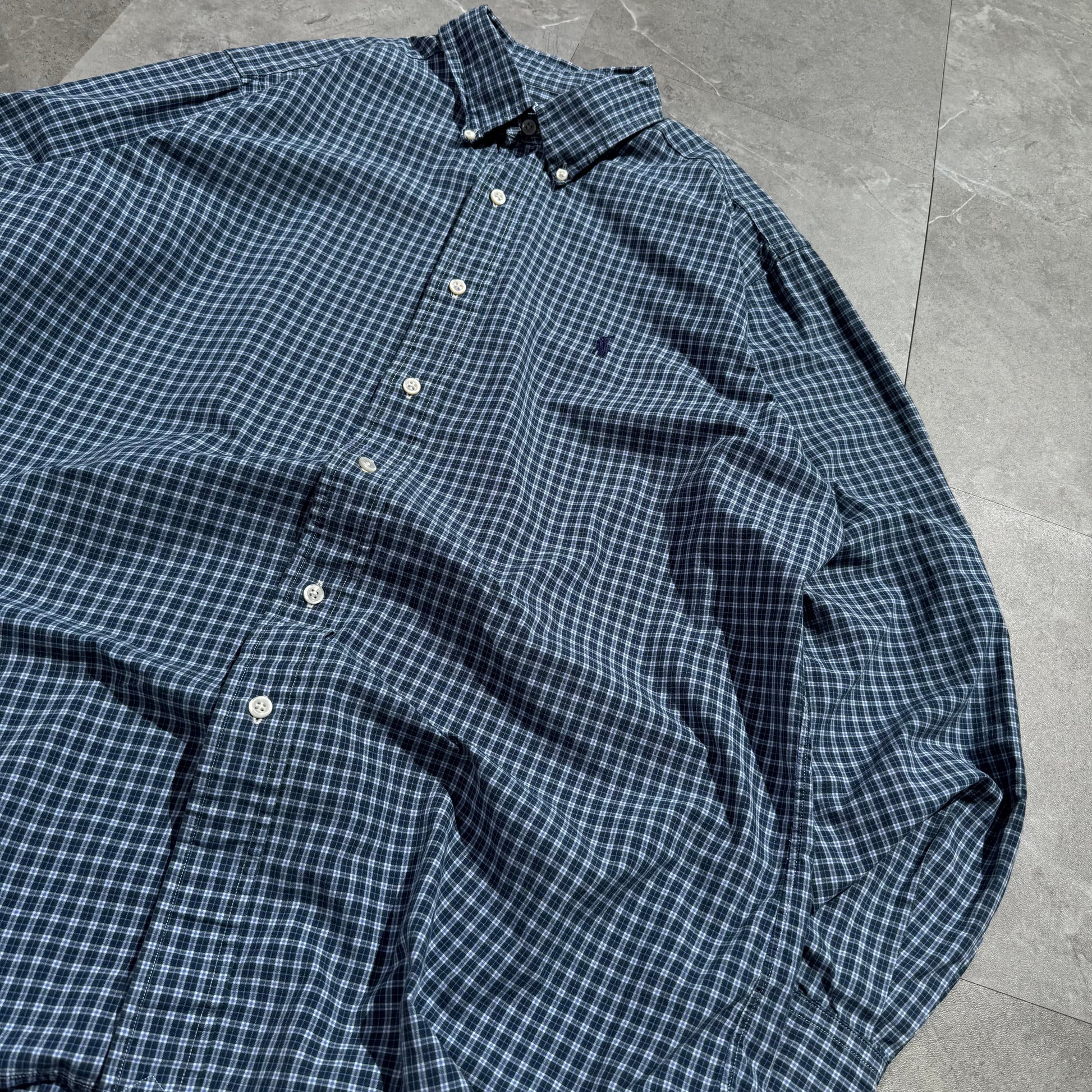 90s-00s Ralph Lauren Classic Fit Blue Checkered Button Down Shirt KiiChain Clothing