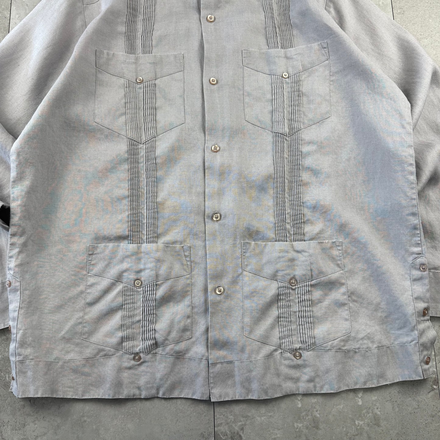 80s-90s Renato Faded Gray 100% Linen Cuba Shirt