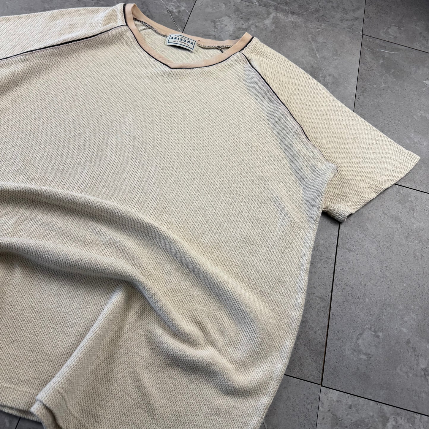 00s Arizona Waffle Cream/Beige Raglan V-Neck Knitted T-Shirt