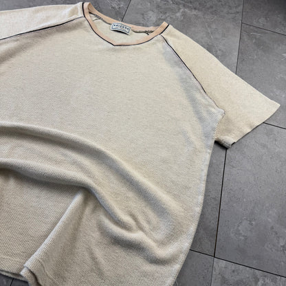 00s Arizona Waffle Cream/Beige Raglan V-Neck Knitted T-Shirt